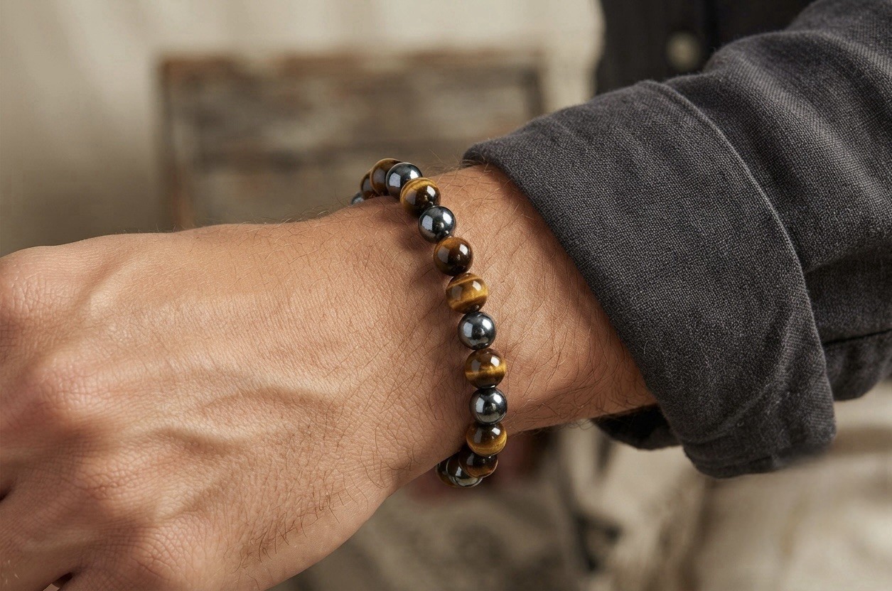 Wholesale 6 Pcs Natural Tiger Eye Hematite Black Onyx 10mm 7.5” Crystal Bracelet