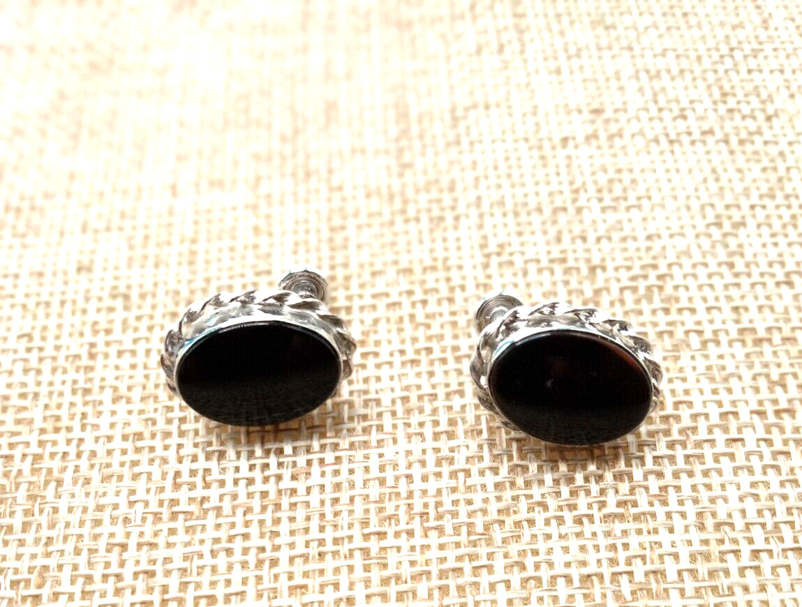Vtg Van Dell Classic Sterling Silver Black Onyx 18 In Necklace & SB Earrings