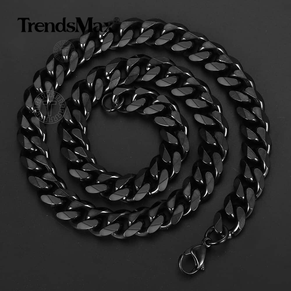 For Mens 11mm Black Curb Link Stainless Steel Necklace Jewelry 18-30inch Chain