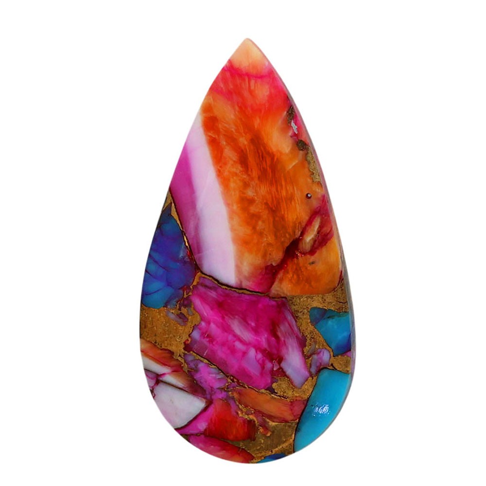 Natural Kingman Orange Dahlia Turquoise 15.2x30x4 mm Pear Gemstone LS78-06885