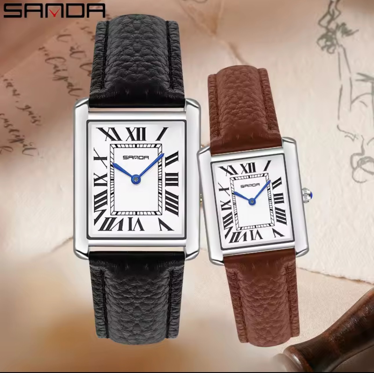 SANDA Men’s Watch Classic Roman Numeral Silver Dial Stainless Steel Bracelet