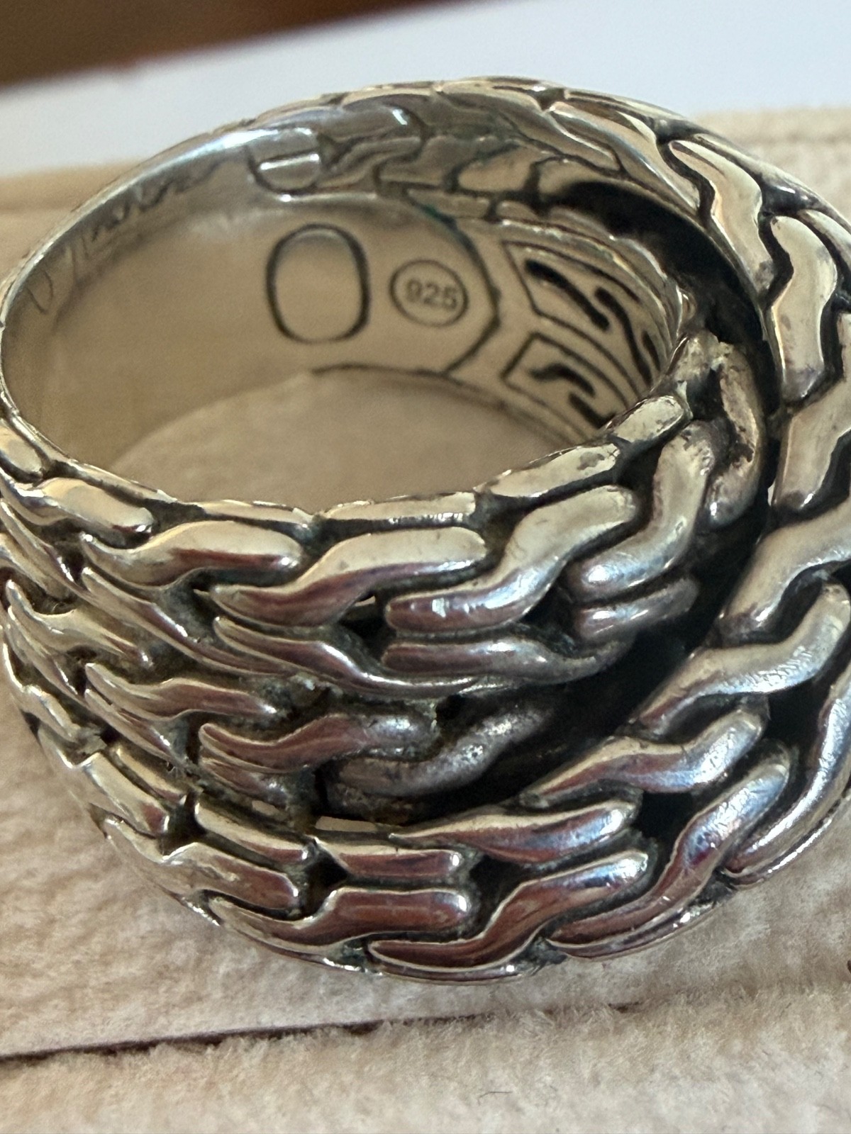 John Hardy-Ring-Sterling Silver–Classic Chain-Wrap- Size 7–Signed-Preowned