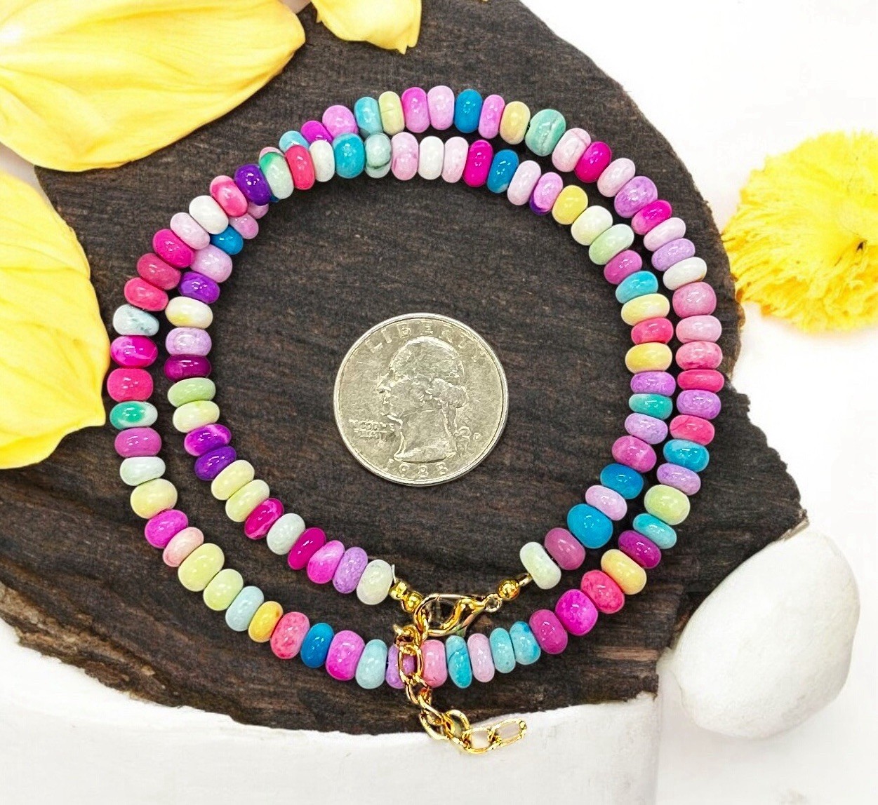 Natural Pink Candy Opal Smooth Roundelle shape beads, size 5-6 mm / 16″ Long