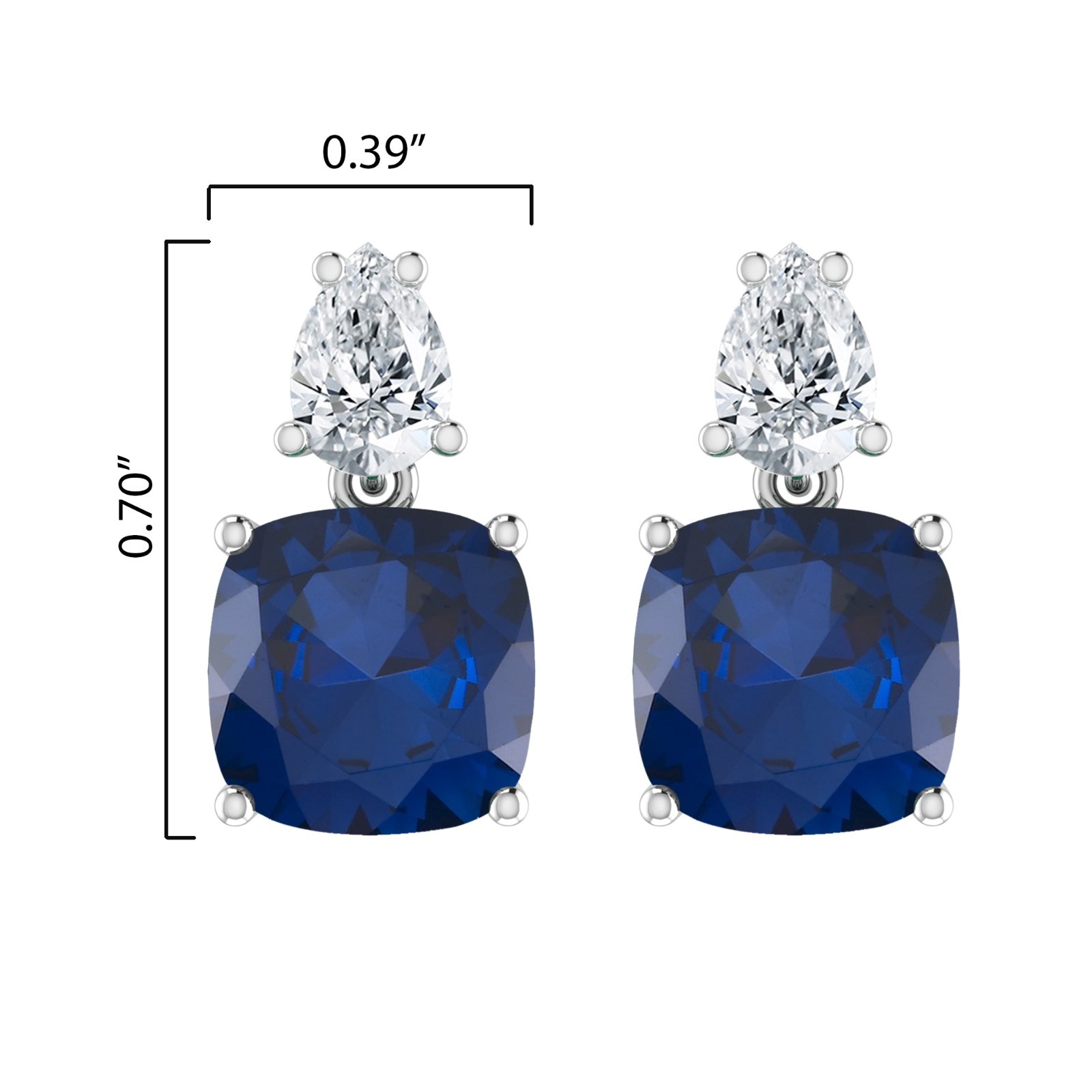11.16 Ctw Cushion Cut Created Sapphire & Genuine Topaz Earrings 14k Gold Plated