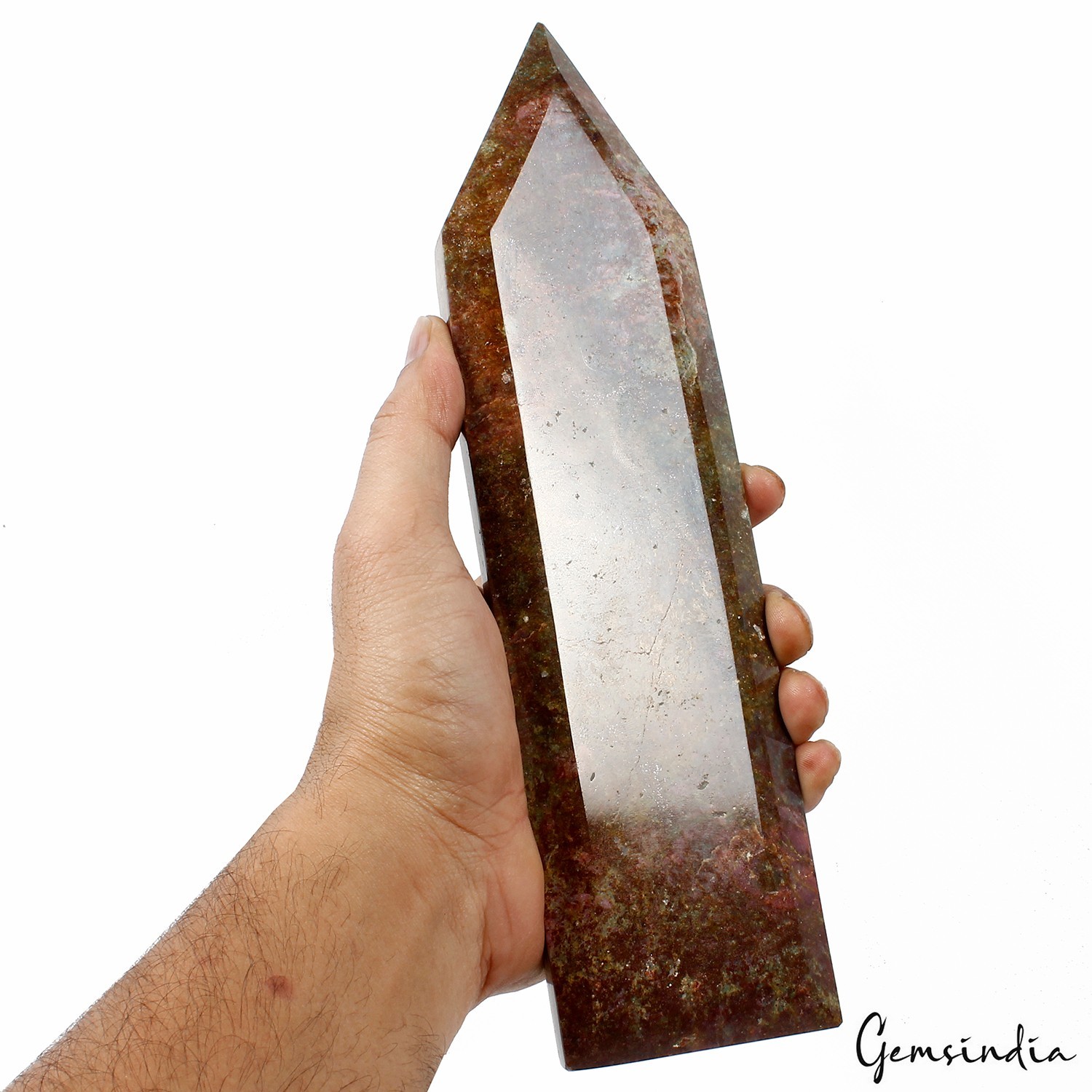 1.1 kg Ruby Zoisite Crystal Tower Point Green & Red Polished Gemstone Home Decor