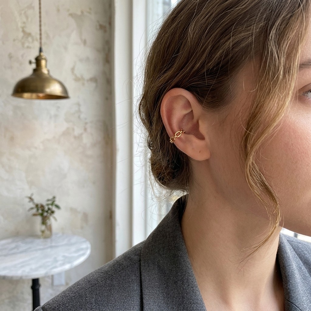 Delicate Chain Link Ear Cuffs Gold Tone Non-Pierced Minimalist Jewelry