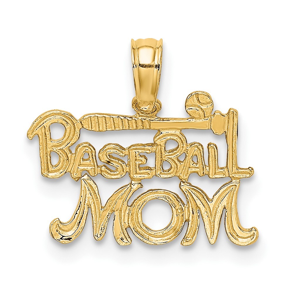 10K Yellow Gold BASEBALL MOM Charm Pendant L-10.9 mm, W-15.9 mm