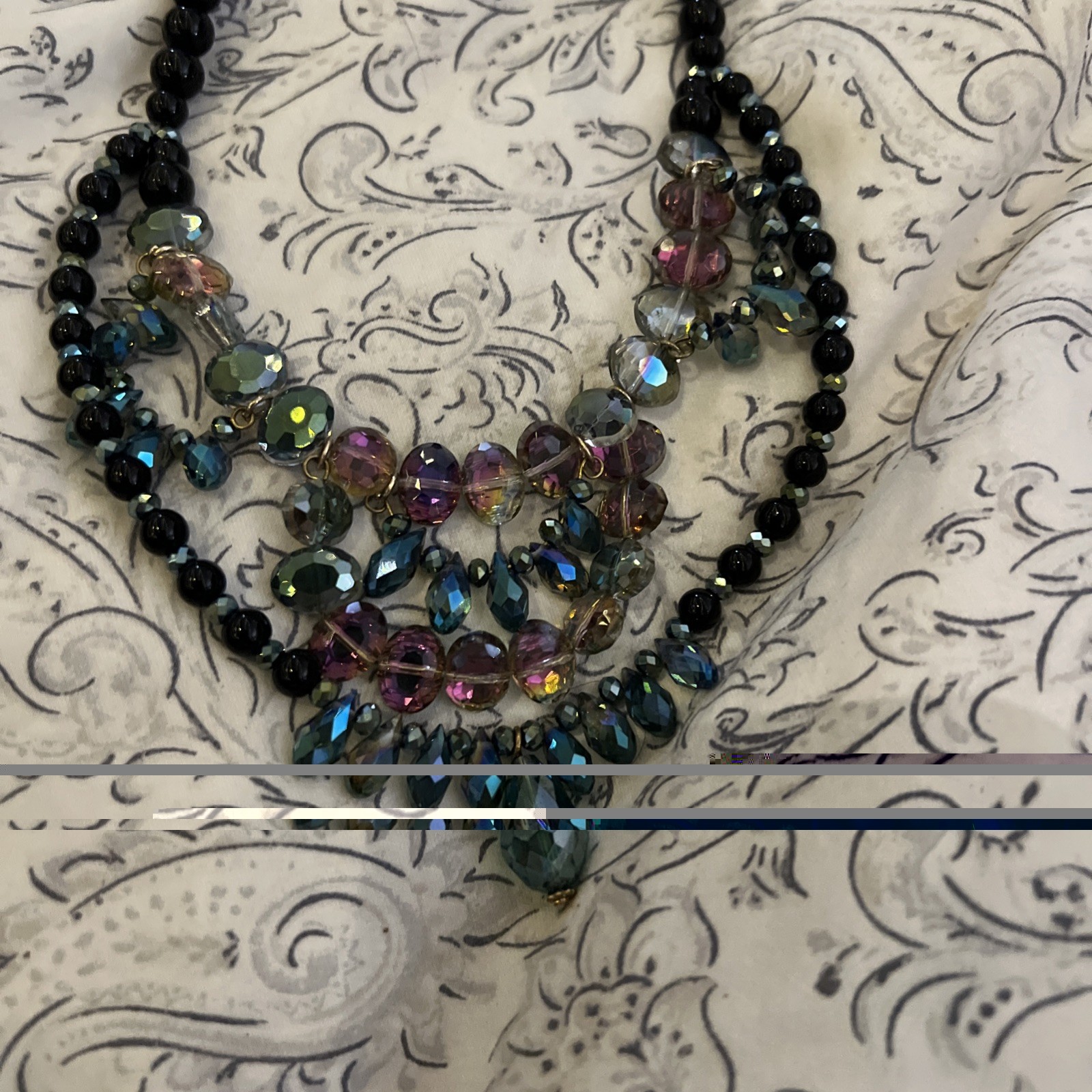 NWT Dena G MultiColored Crystal and Black Beaded Double Strand Statement Necklac