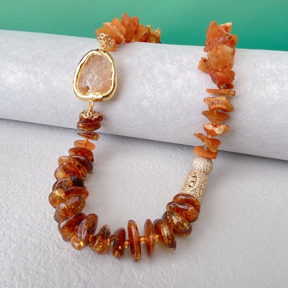 Natural Golden Amber Rough Yellow Citrine Raw Necklace Cz