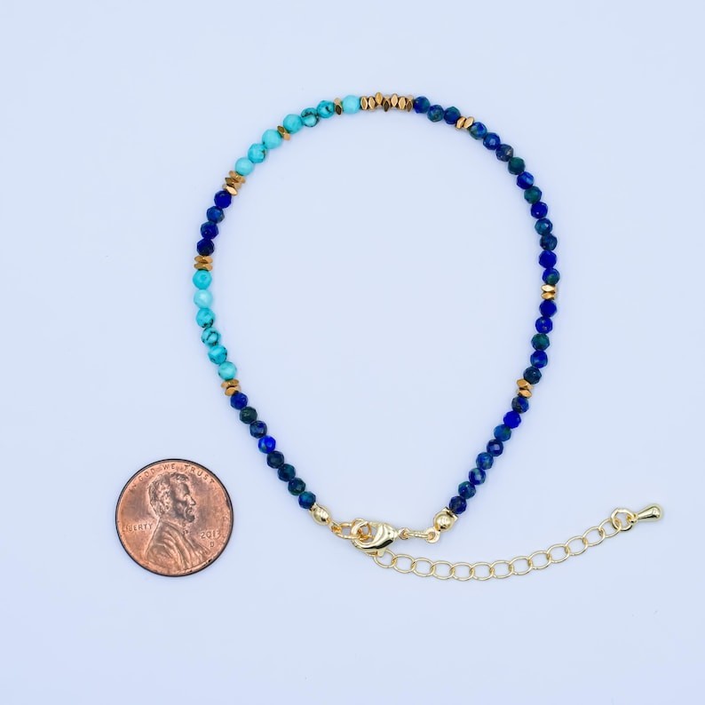 A++ Lapis Lazuli & Turquoise Faceted Round Gemstone Beads 2 Multi Bracelet 6-8”