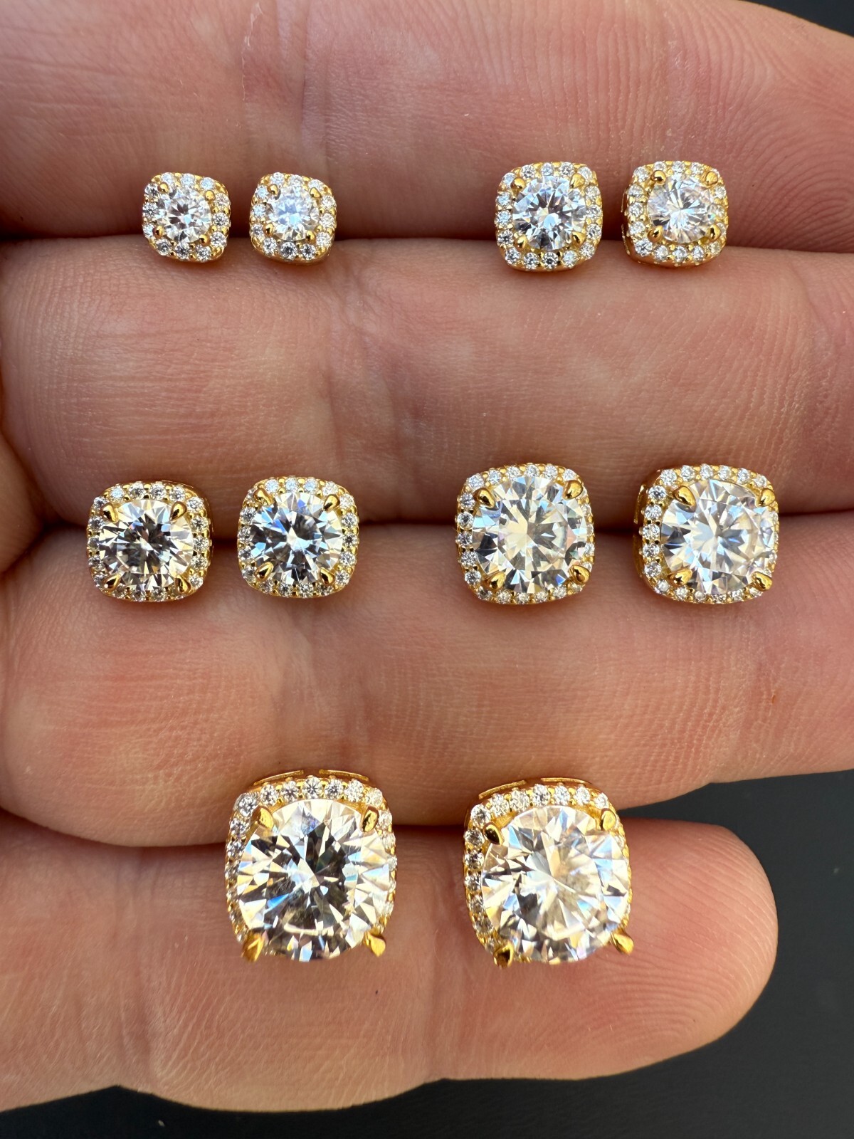 Real Moissanite Square Halo Stud Earrings 14k Gold 925 Silver HipHop Mens Ladies