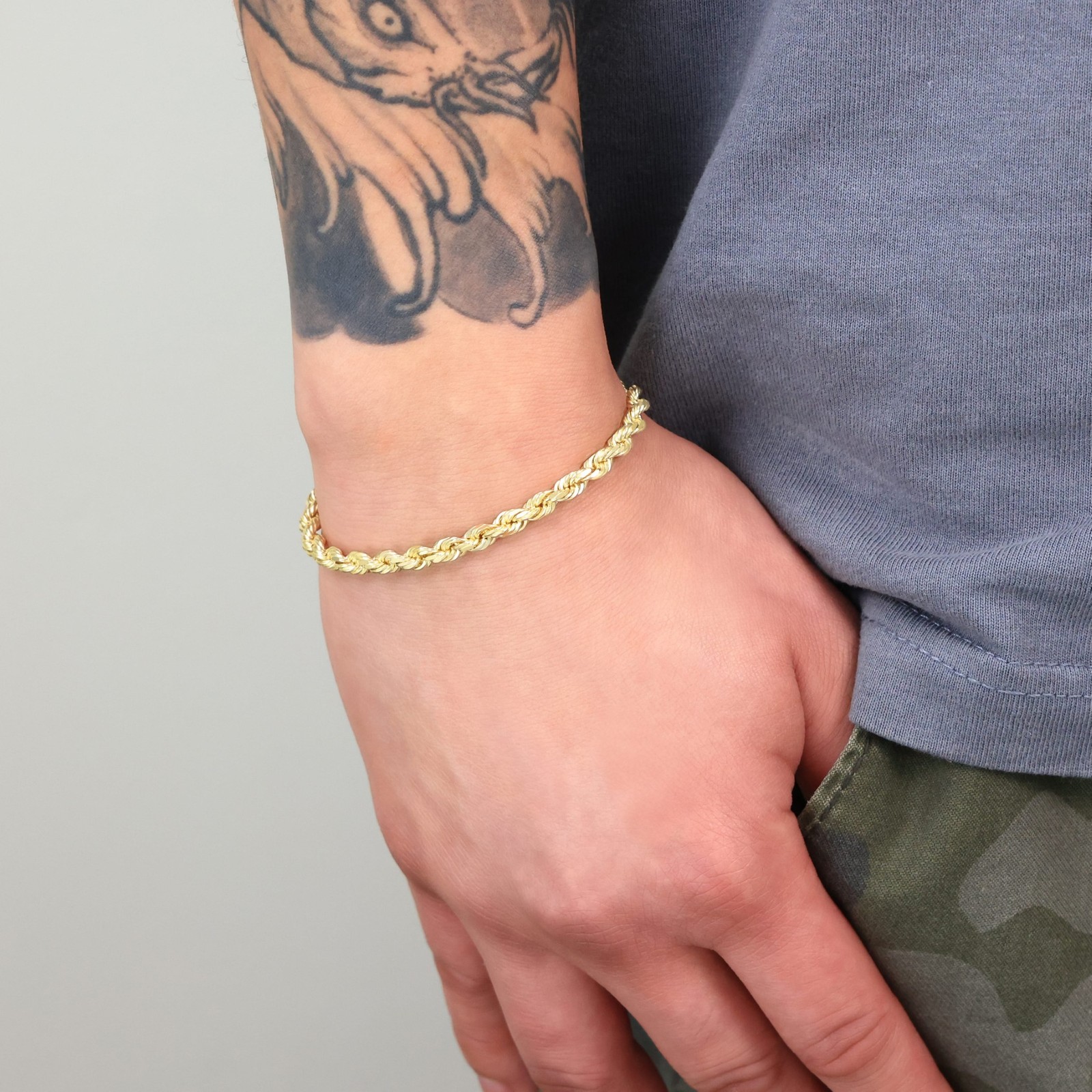 14K Yellow Gold 5mm Diamond Cut Rope Chain Bracelet Men Women 7″ 7.5″ 8″ 8.5″ 9″