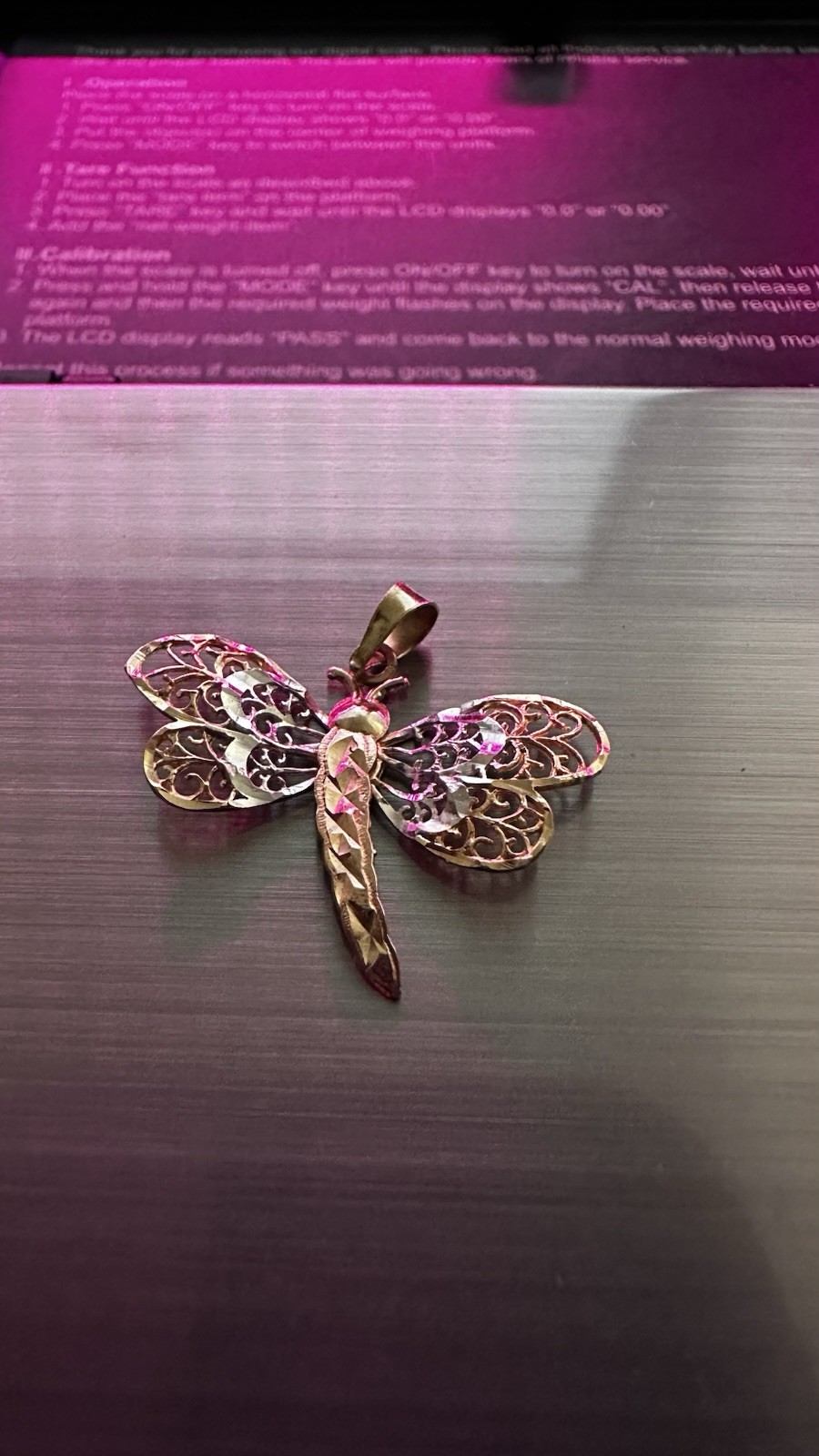 Vintage Dragonfly Pendant Marked 10K Two Tone Yellow White Gold 0.5g