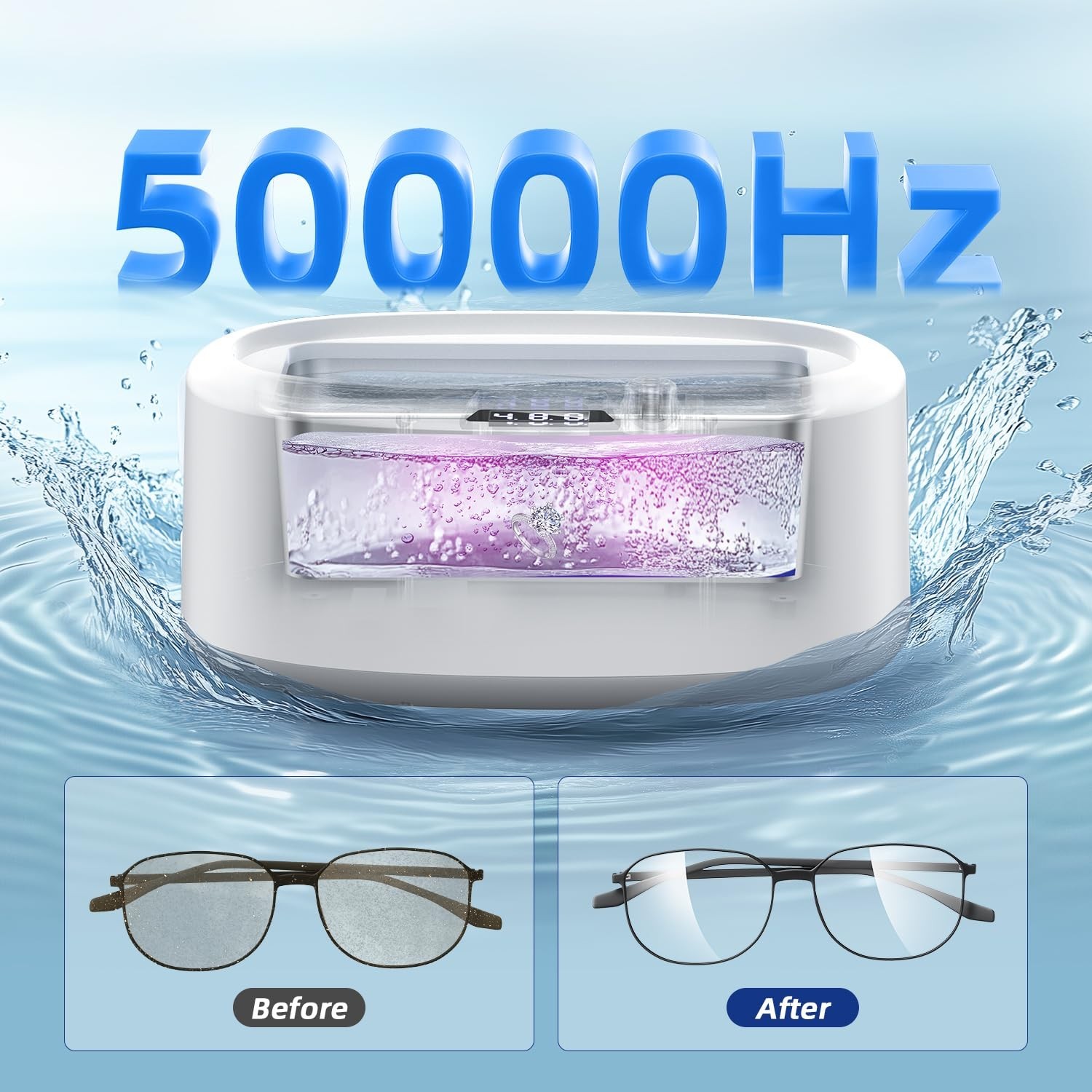 Ultrasonic Jewelry Ring Cleaner, 1000ml(34oz), 60Khz, 60W,5 Time Settings with 4