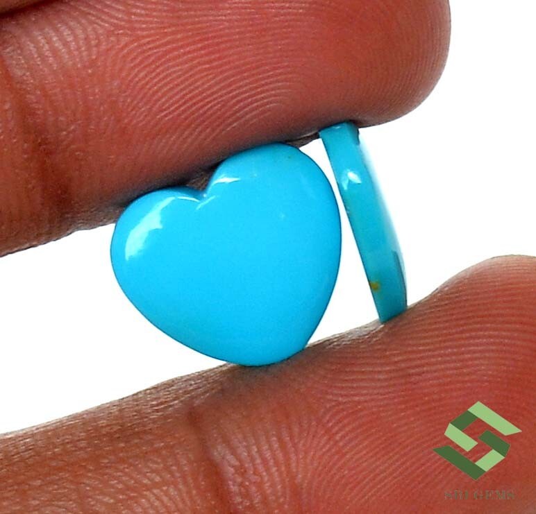 14×13 mm Natural Turquoise Heart Shape Cabochon Pair 7.84 Cts Loose Gemstone