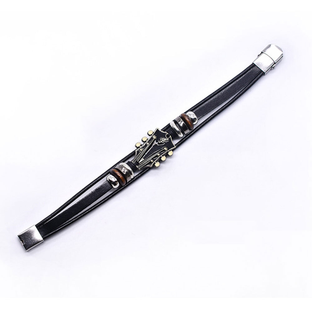 Retro Faux Leather Guitar Bracelet,Zinc Alloy Rock Music Guitar Bracelet ET