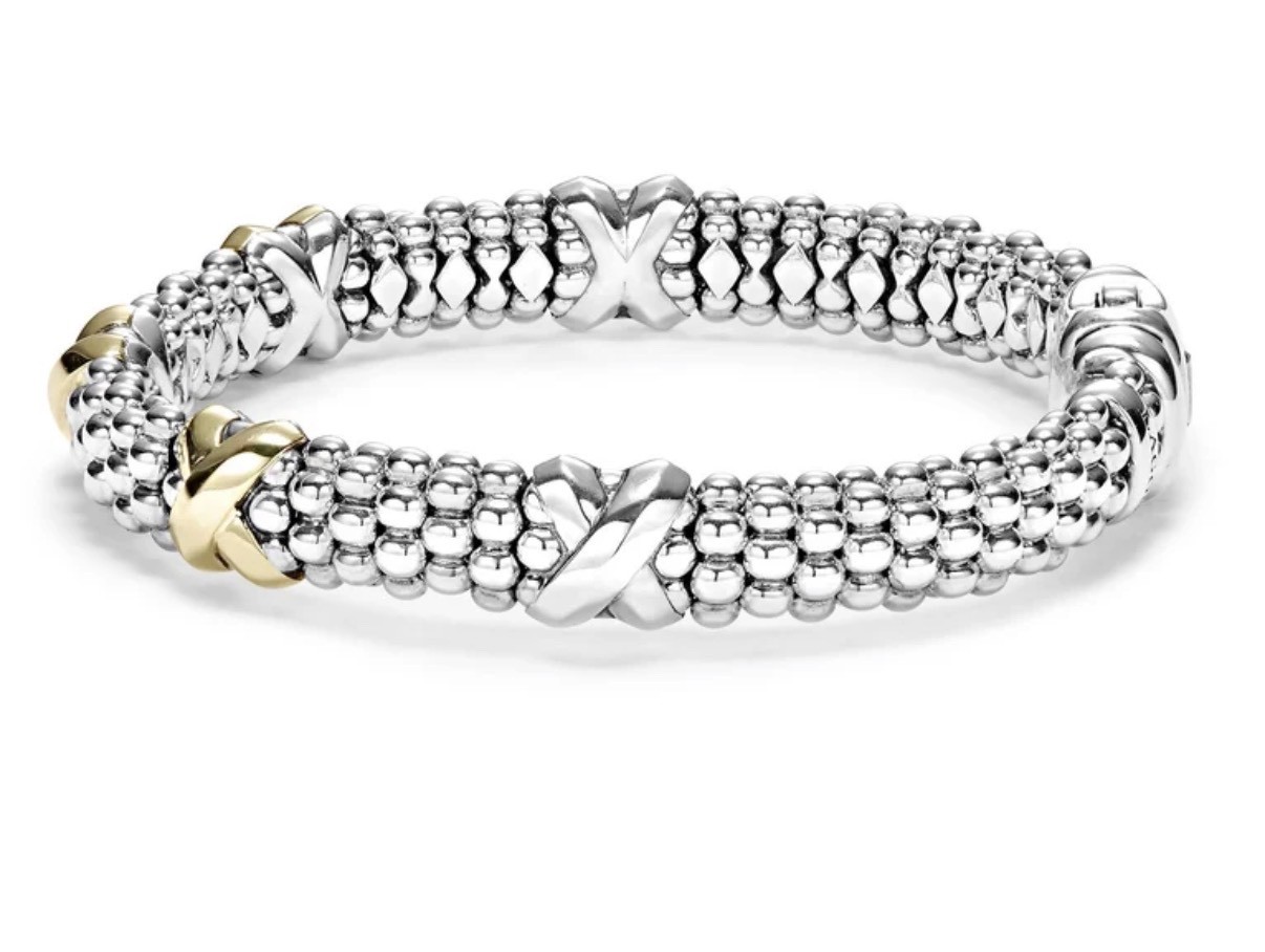 LAGOS Two-Tone Five Station X Caviar Bracelet 9mm 18K Gold Sterling Silver M+
