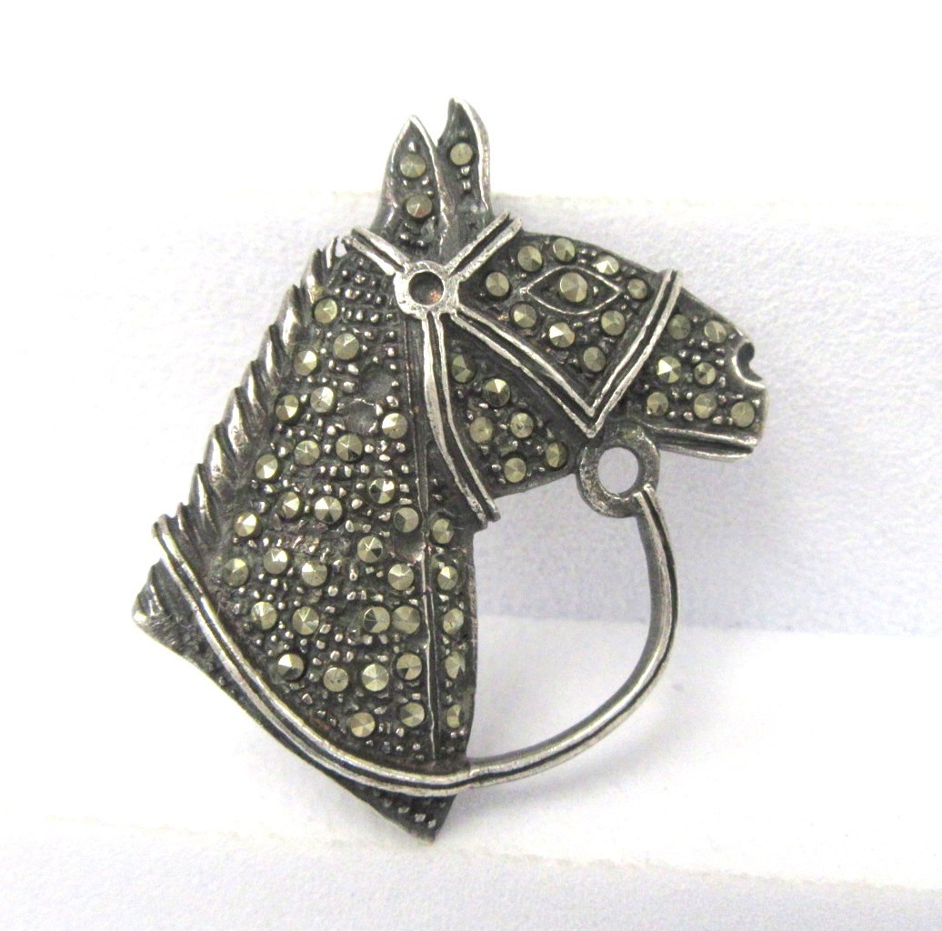 Sterling Silver w Marcasites Horse Head Pin – 1.25″ x 1.25″