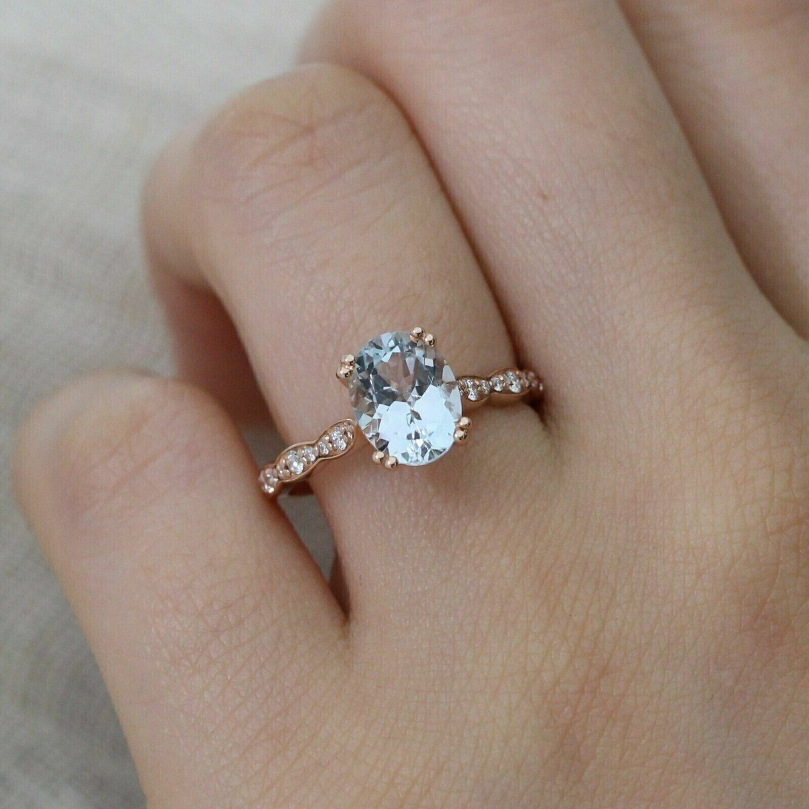 2.00Ct Oval Cut Simulated Aquamarine Solitaire Ring in 14K Rose Gold Plated