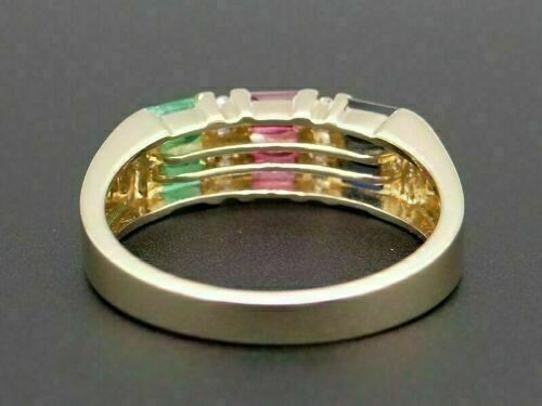 2 Ct Baguette Lab Created Emerald Ruby Sapphire Band Ring 14K Yellow Gold Plated