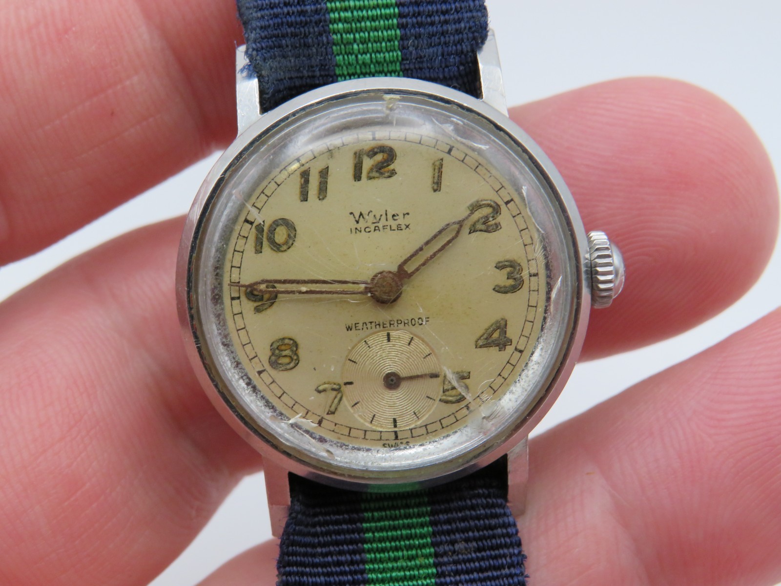 Vintage men’s military wristwatch Wyler Incaflex Waterproof running