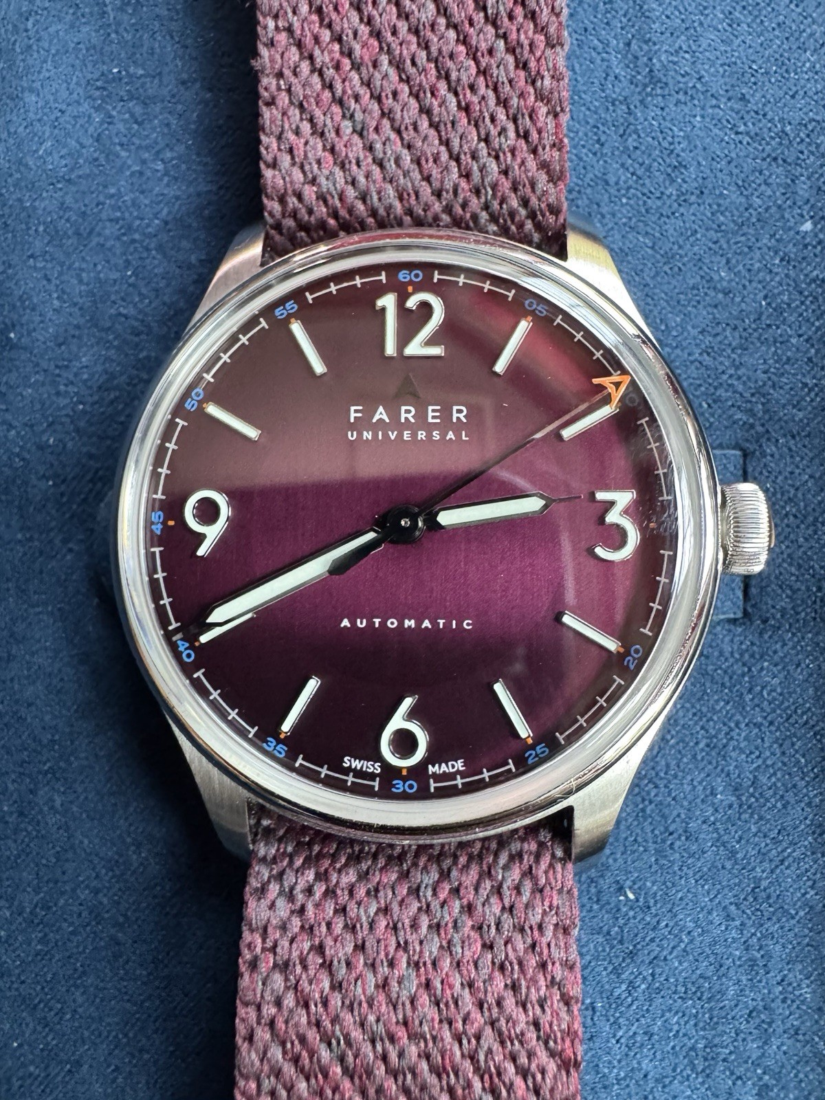 Farer Discovery – Plum Dial, Full Kit, Unworn Bracelet, Warranty