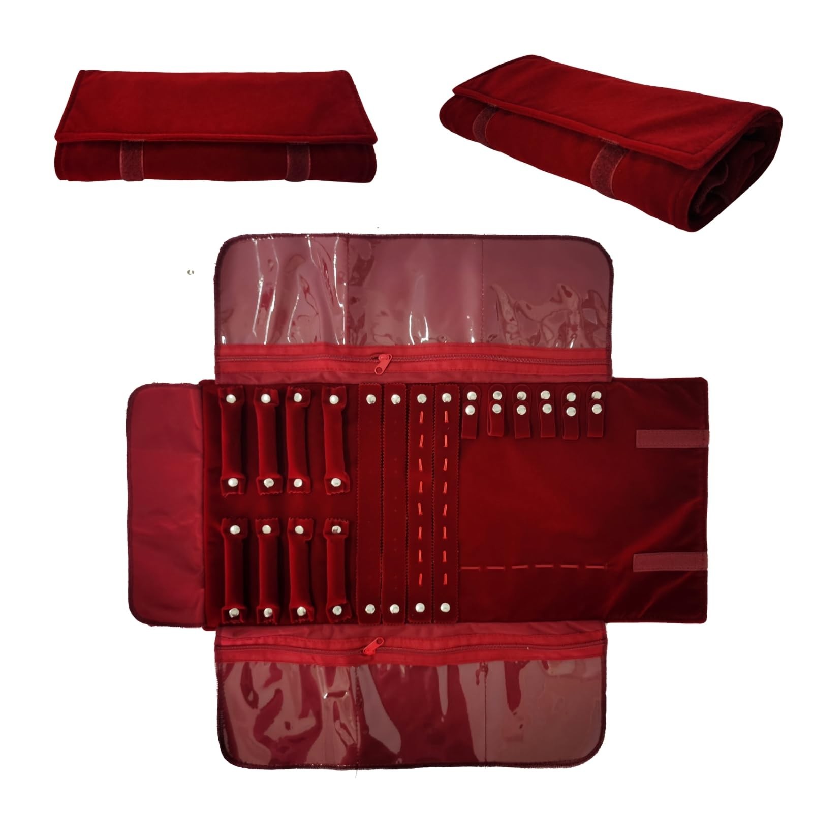 Travel Velvet Jewelry Organizer Roll Bag for Necklaces, Bracelets, Earrings, Rin