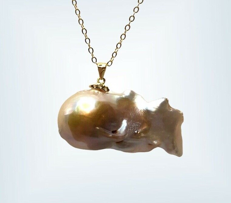 Unique Cream Baroque Pearl S925 Fish Pendant L40mm x H22mm x W17.5mm #P0116