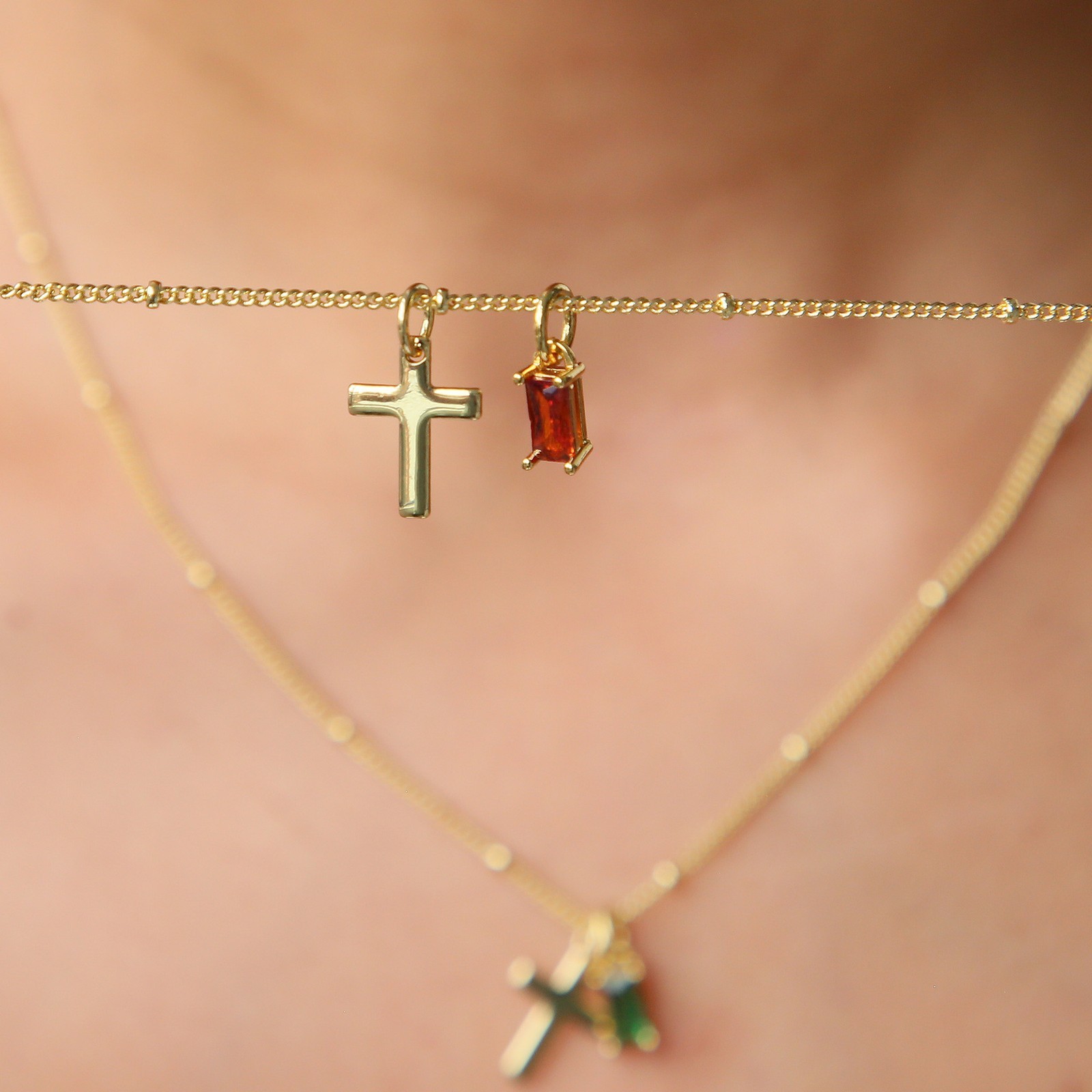 December Birthstone Handmade Religious Cross Pendant Necklace for Birthday Gift