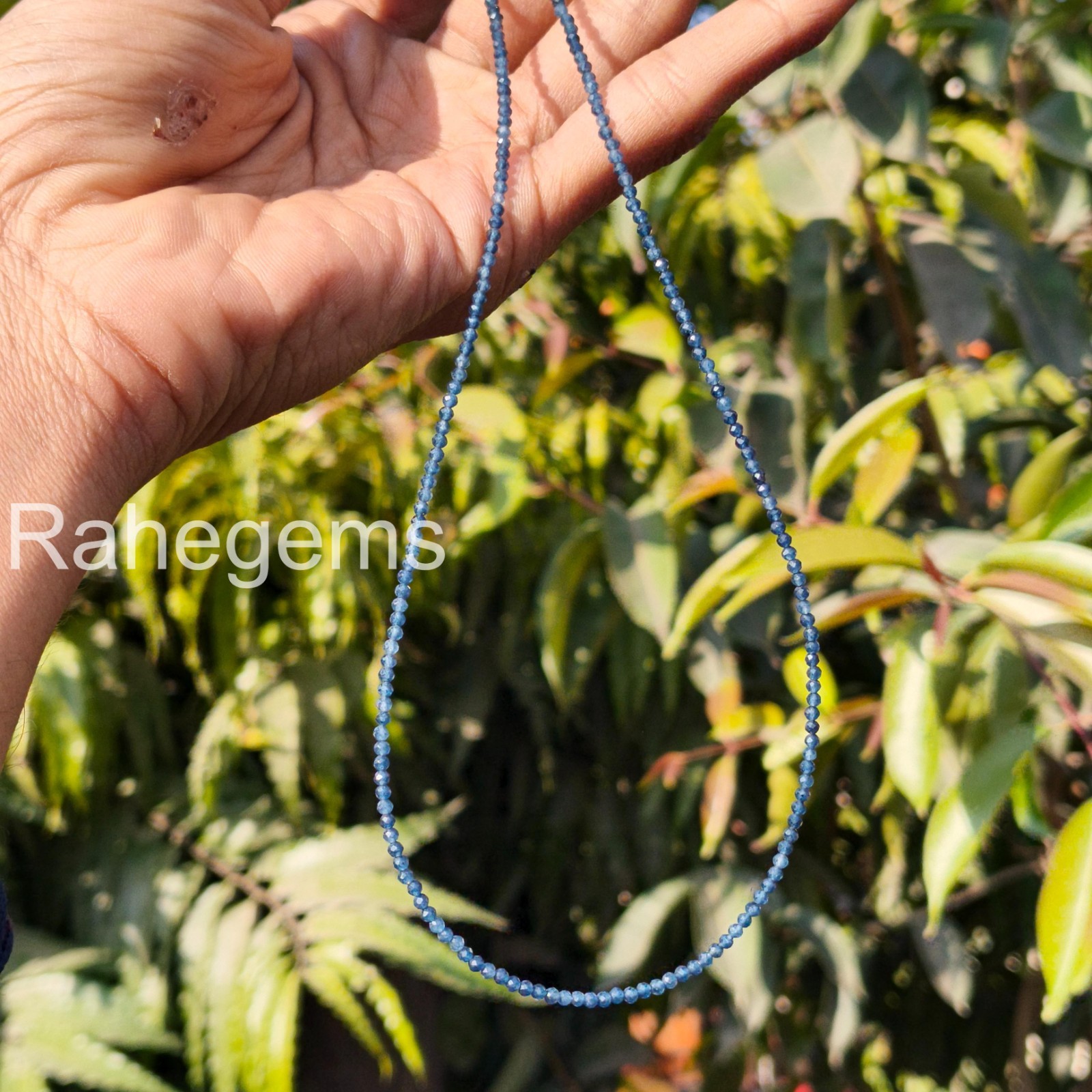 Blue Sapphire Necklace 2mm Micro Faceted Beads, Dainty Real Gemstone Choker, Min