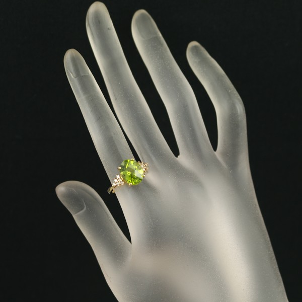 Auth GSTV Ring Peridot 3.00ct Diamond 0.15ct US6-6.25 18K 750 Yellow Gold
