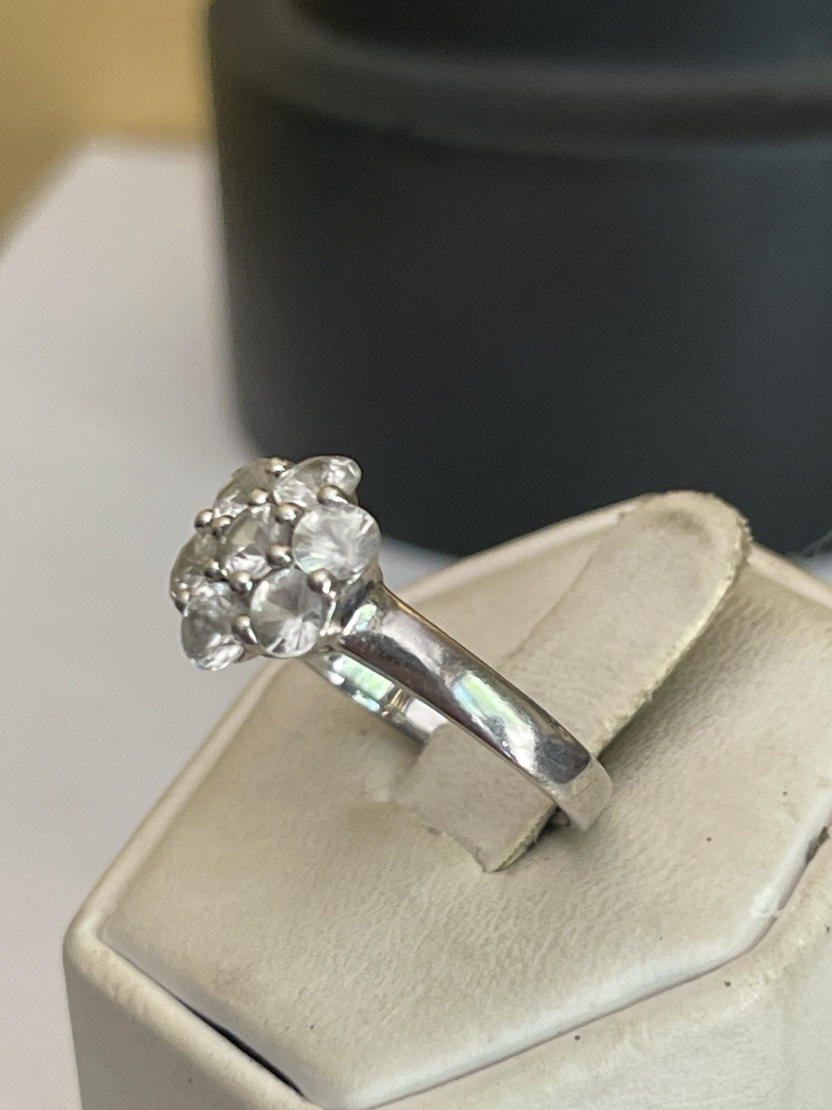 Sterling Silver And White Spinel Cluster Ring Size P1/2
