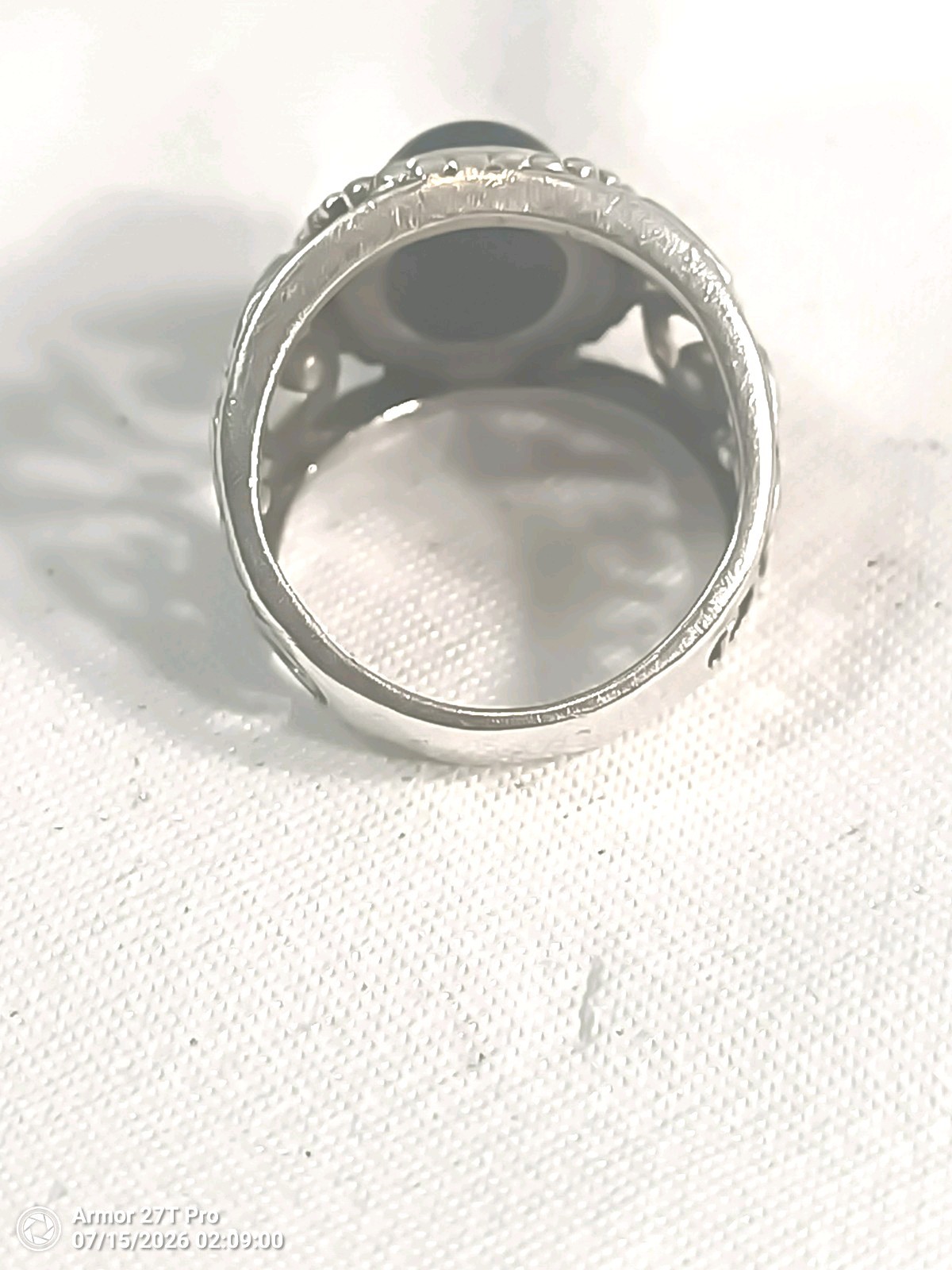 Vintage Signed RJ Sterling Silver 925 Black Onyx Filigree Statement Ring Size 5