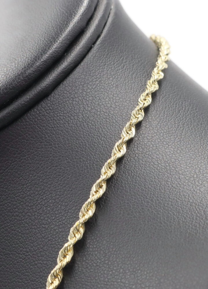 High Shine 10KT Yellow Gold 2.9mm Wide Solid Rope Chain 20″ Necklace – 11.09g