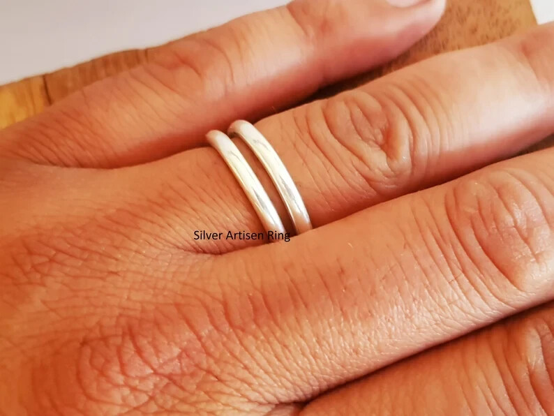Set Of 2 Band Stacking Ring 925 Sterling Silver Stackable Band Ring Min All size