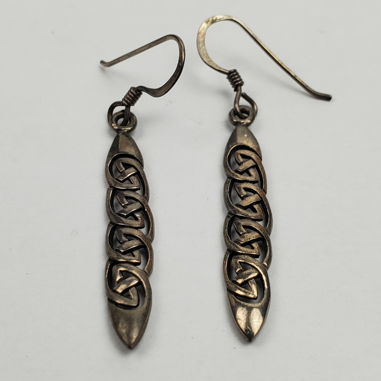 Vintage Celtic Weave Design Sterling Silver Earrings 1.25 Inches Long 2.4 Grams