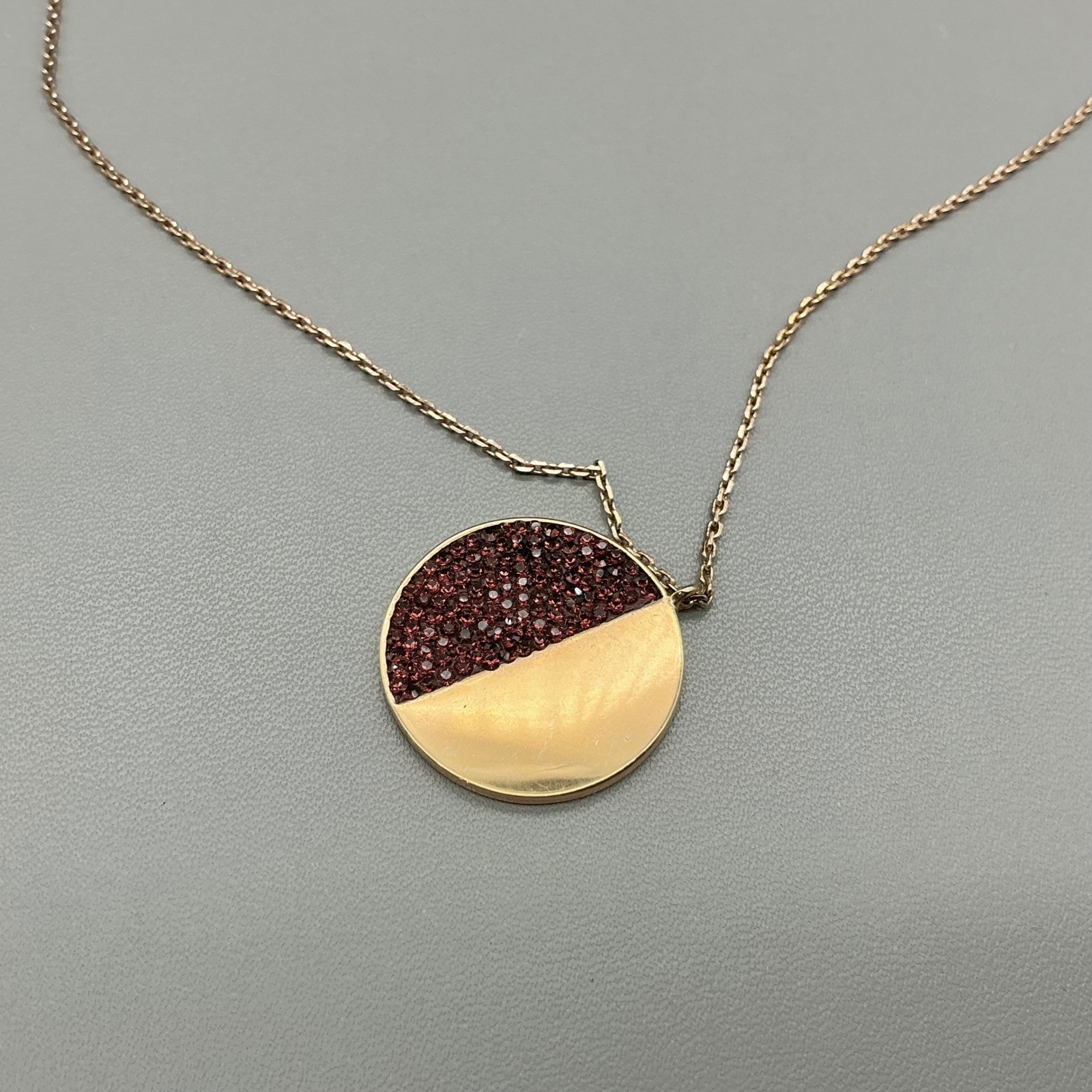 Necklace Women Gold Tone Pave Crystal Circle Pendant Adjustable Chain 17-19 In