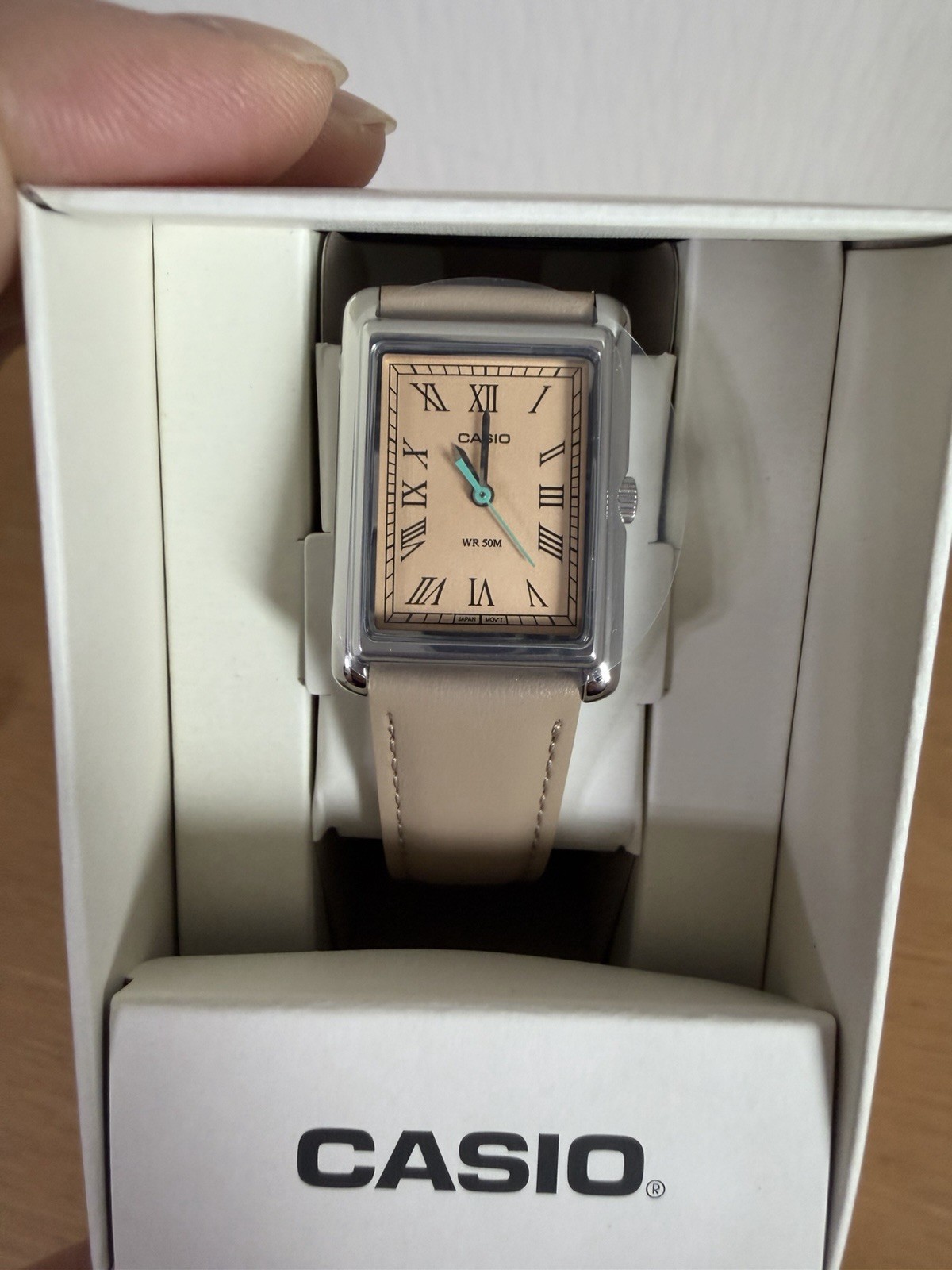 Casio Women LTP-B165L-5BV Dress Watch Rectangle Roman Quartz Beige Leather New