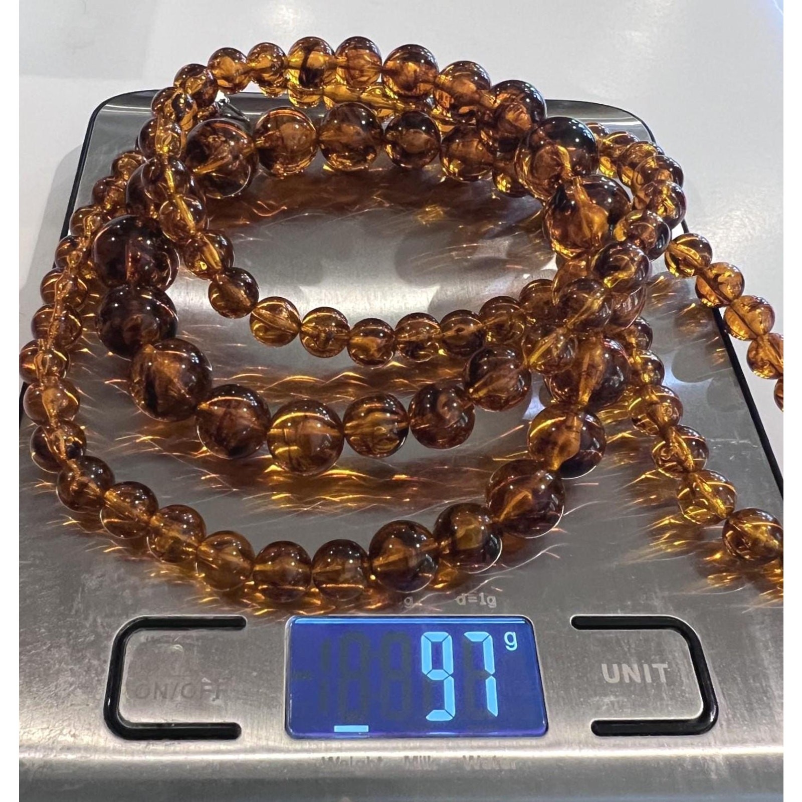 Vintage Baltic Amber Double Strand Necklace Cognac Amber Bead Statement 97g 21in