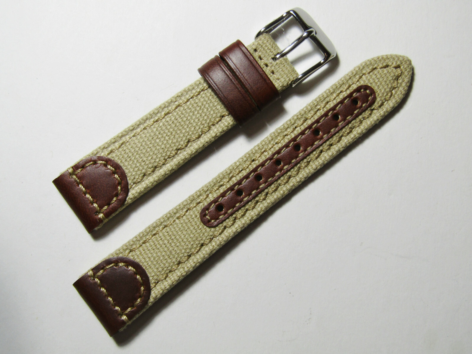 20mm Hadley-Roma MS868 Mens Khaki Tan Canvas and Leather Watch Band Strap