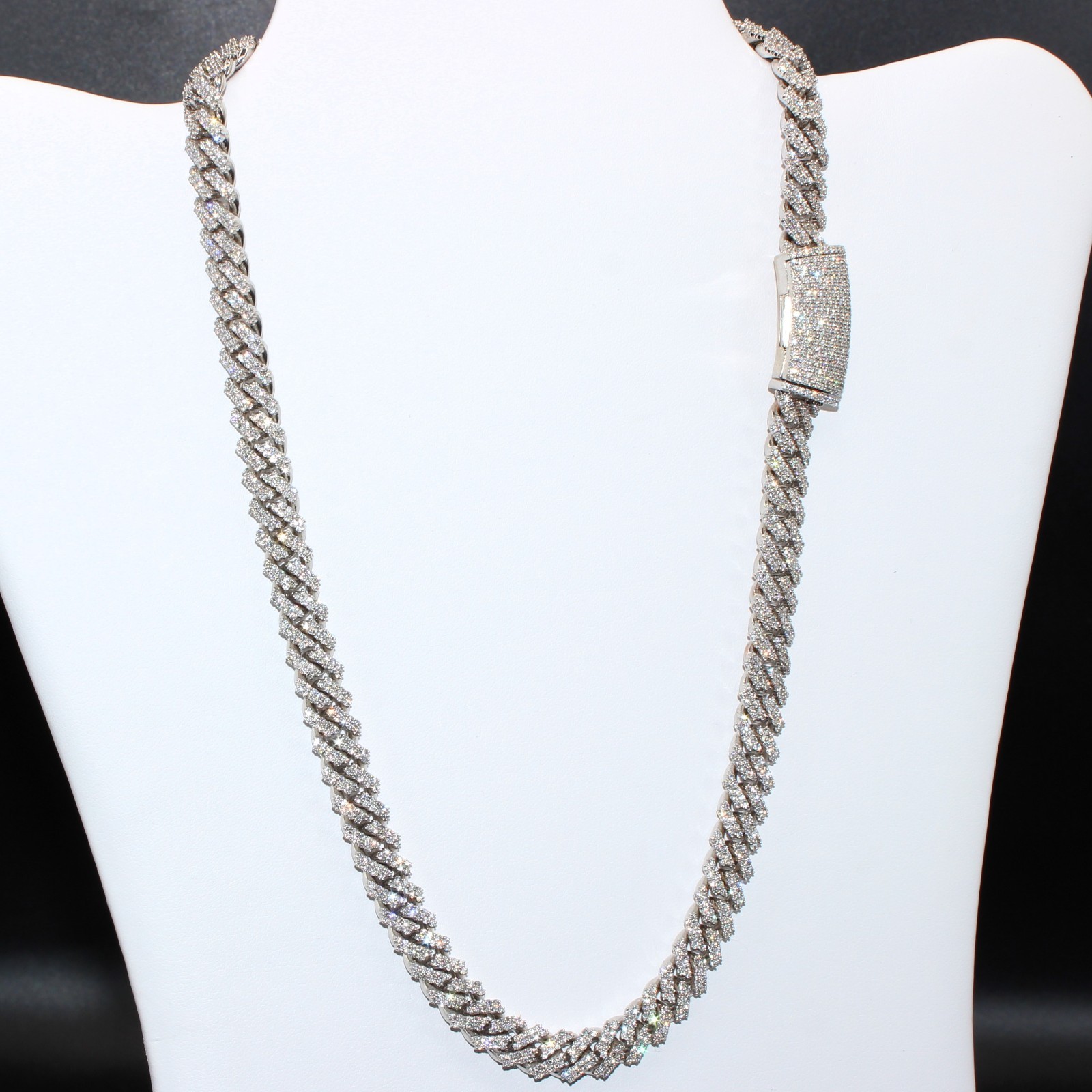 White Gold Cuban Link Chain 20” 10mm Approx. 20ct Real Diamond 129g Necklace
