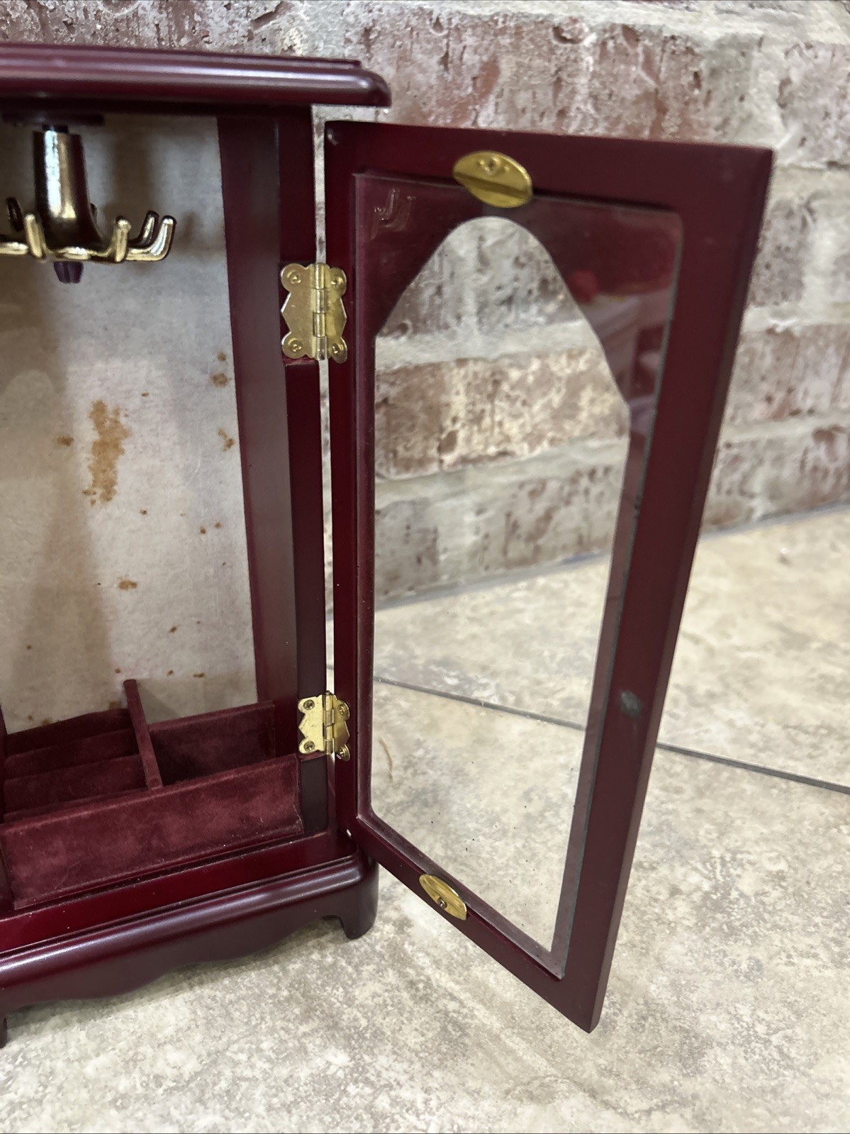 90s Vintage Glass Wood Jewelry Cabinet Box Case