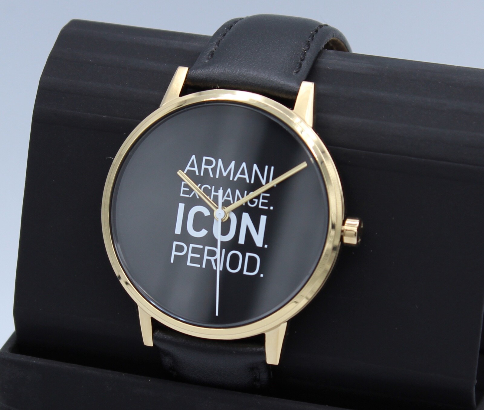 NEW AUTHENTIC ARMANI EXCHANGE CAYDE ICON GOLD BLACK LEATHER MEN’S AX2741 WATCH