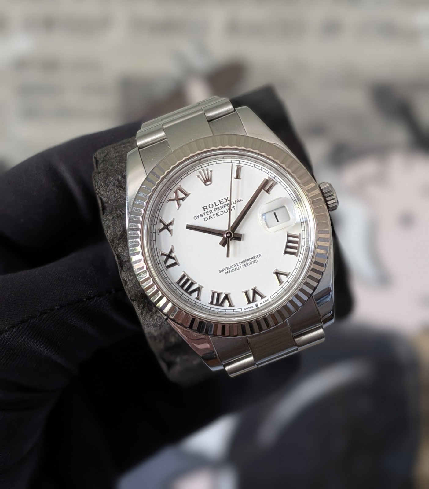 Rolex Datejust 41mm Roman Numeral White Dial 126334 Stainless Steel Fluted Bezel
