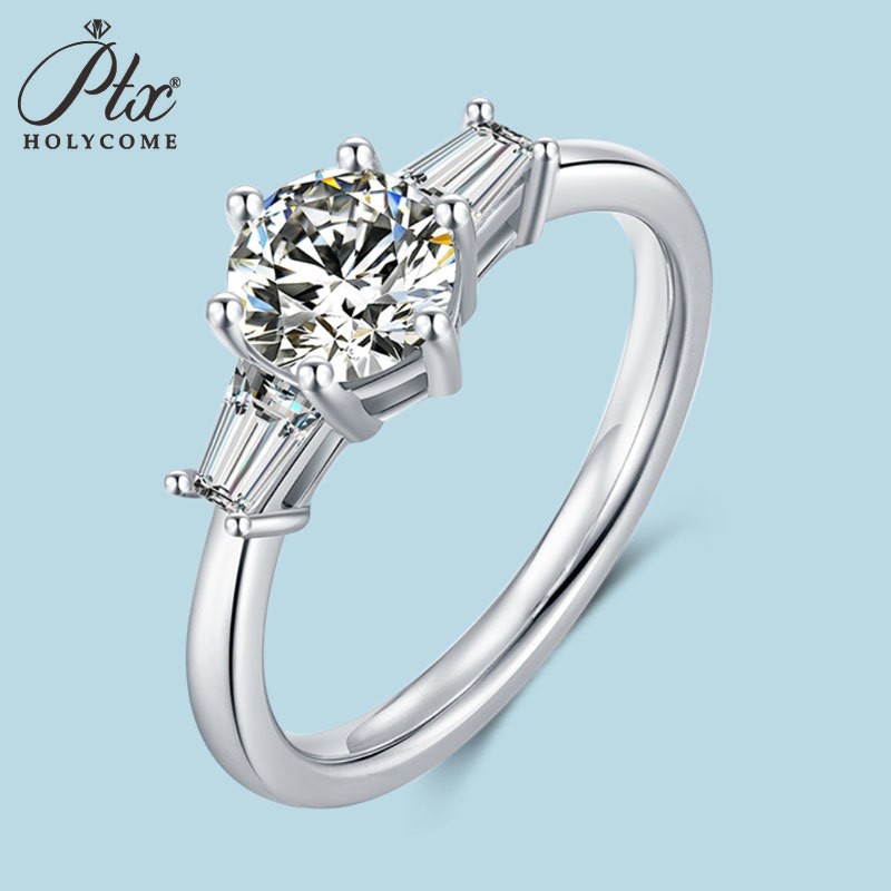 6.5mm Moissanite S925 Sterling Sliver D Color VVS1 Clarity Wedding Rings Luxury