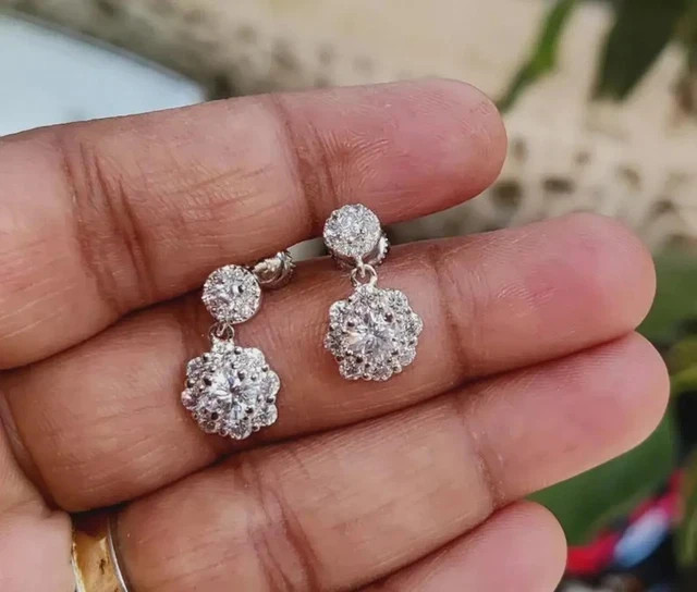 14K White Gold Plated 2.40Ct Lab Grown Diamond Drop Dangle Earrings for Women