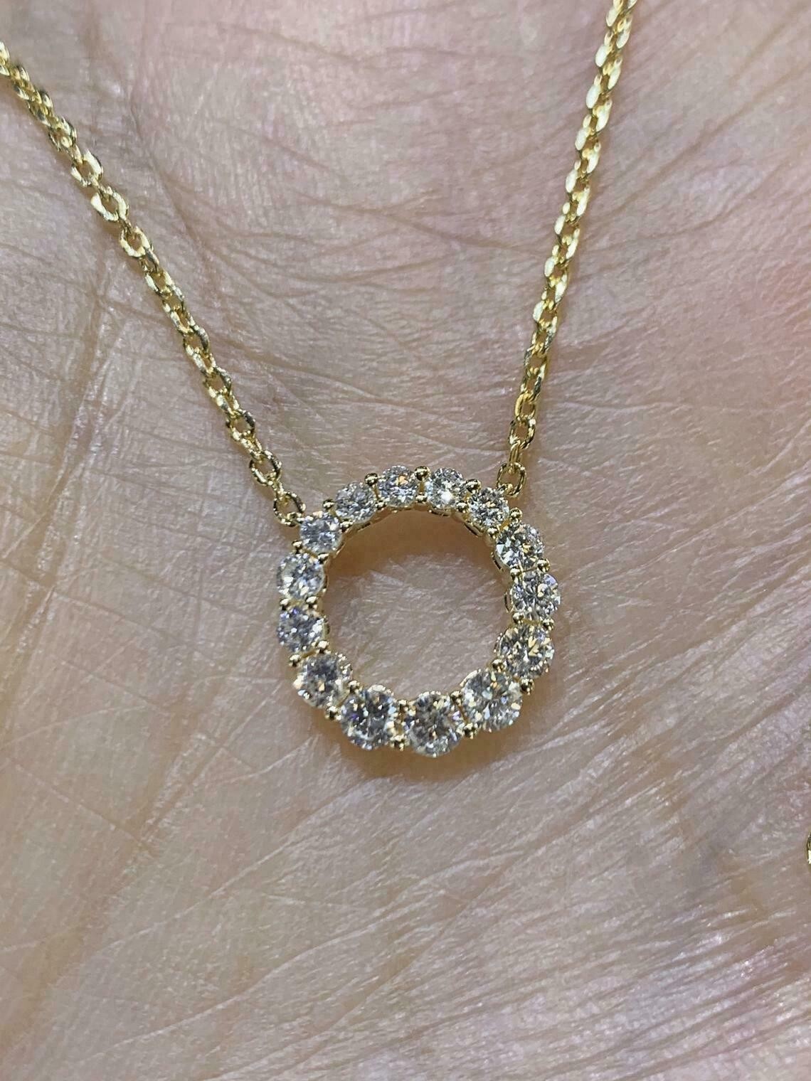 1.10Ct Round Cut Diamond Circle Pendant Necklace Free Chain 14K Yellow Gold Over
