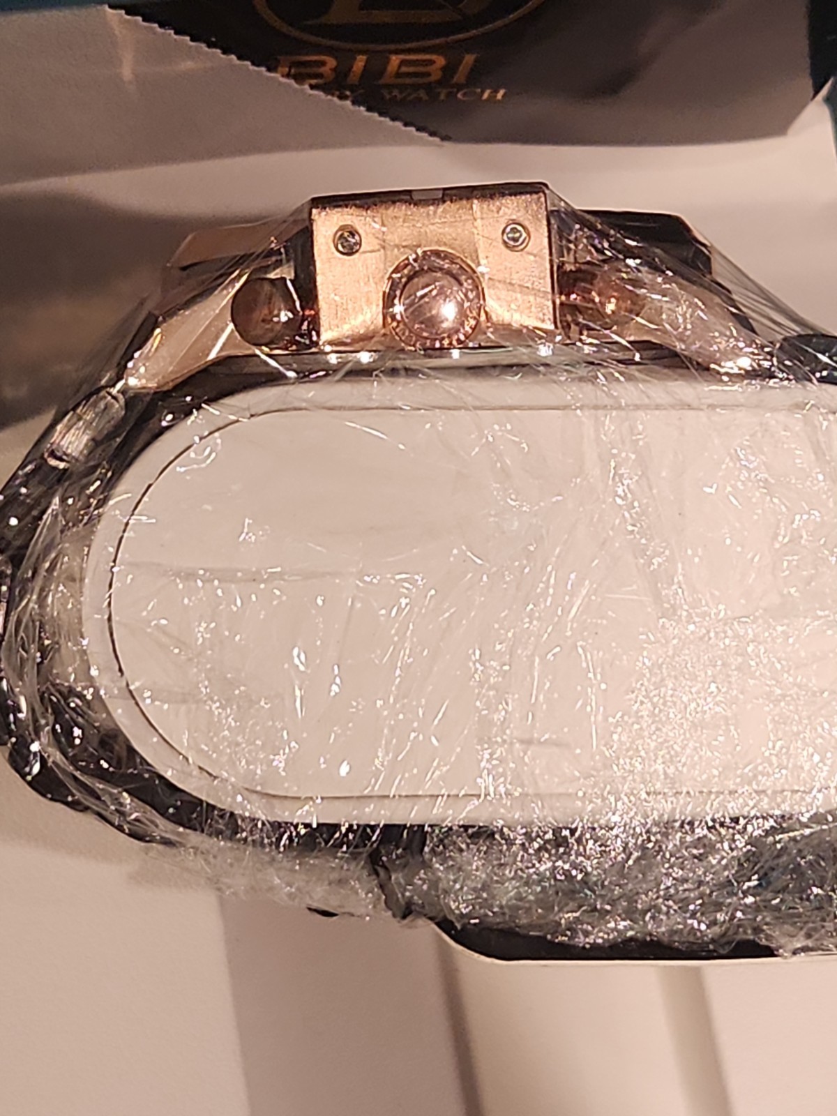 Bibi Luxury Watch Rose Gold Bezel White Dial Black Metal Bracelet 50mm