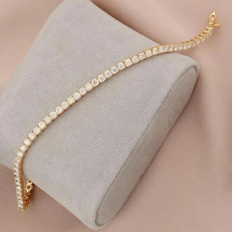 High Quality Tennis Bracelet Round Lab Grown Diamond For Mom 14k Yellow Gold