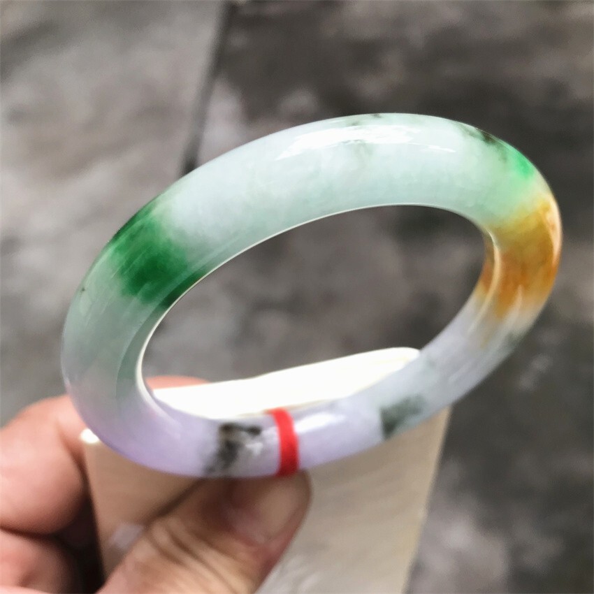55.5MM Myanmar Natural Green Yellow Lavender Jadeite Jade Bracelet Jade Bracelet
